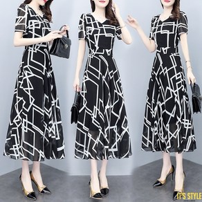 잇츠스타일 [L-5XL] 브이넥 블랙 쉬폰 반팔 롱원피스