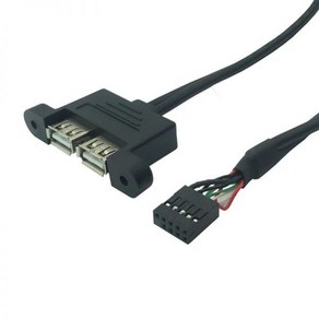 나사 패널 포함 듀얼 USB 2.0 A 타입 암-메인보드 9 핀 헤더 케이블 어댑터 30cm 50cm, [02] 0.5m, 1개, 02 0.5m