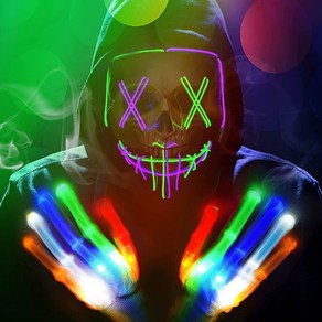 에이런 할로윈 LED 마스크 + LED 장갑 세트 Halloween mask costume, 1세트, 퍼플/그린