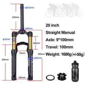 Bolany 마그네슘 합금 산악자전거 서스펜션 학생용 프론트 포크 QR 쓰루 액슬 Mtb 에어 20 인치 24