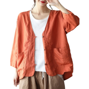 COBOTOR 여성 면마 자켓 빈티지 베이직 봄 여름 가을 여자 긴팔 재킷 상의 women linen jacket XK1405