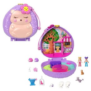 Polly Pocket 인형 및 놀이 세트 고슴도치 커피숍 컴팩트 마이크로 인형 2개 및 액세서리 10개 피젯 외부가 있는 여행용 장난감, 1개