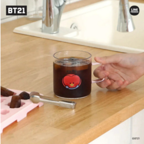 BT21 미니니 손잡이 유리컵 투명 글라스컵 BTS 방탄굿즈 370ml, 1개