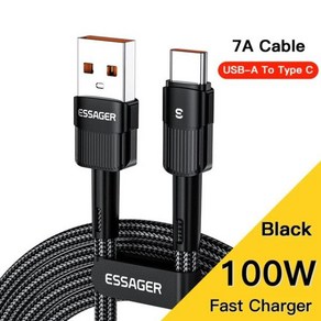 Essage USB C 유형 C 케이블 PD00W 60W 충전 와이어 USBC 충전기 데이터 코드 Macbook Samsung Xiaomi 유, B.1M, 05 7A 00W Black Cable_02 M, 1개