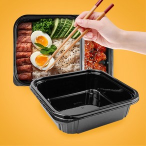 정사각 샐러드 반찬 용기 대 뚜껑포함, 107 검정, 1개, 100세트