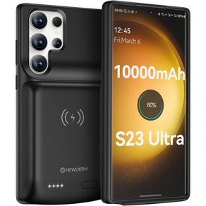 NEWDERY 갤럭시S23 울트라 배터리 케이스 10000mAh Qi 무선 충전 고속 싱크 데이터 지원 삼성 S23 5G 6.8인치 블랙용 강력한 휴대용 충전기