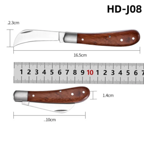 정원 접목 칼 스테인리스 스틸 버섯 전기 기사용 접이식 포켓 나이프 EDC 수공구 나무 손잡이 캠핑 도구, 03 03 HD-J08, 01 01 CHINA, 1개