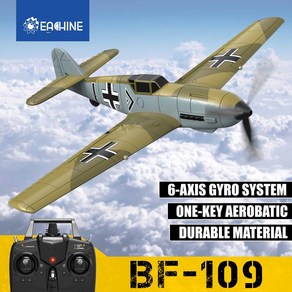 RC 비행기 무선조종 미니 초보자용 취미 Eachine-BF109 RC 비행기 2.4GHz 4 채널 400mm 윙스 팬 6 축 원 키, 1개