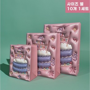 생일 쇼핑백 10p 3D 입체 벌스데이 선물 쇼핑백 고급형 선물포장 구디백 단체선물, 핑크-소형