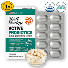 Active Probiotics 500mg 60capsules 저포드맵 유산균 민감한 장 과민성 대장증후군 17종 유산균 락토바실러스 스트렙토코쿠스 비피도박테리움 비피더스 가세리