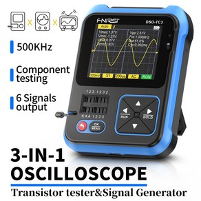 FNIRSI DSO-TC2 디지털 오실로스코프 TFT 컬러 스크린 P6100 프로브 다이오드 전압 LCR 감지 PWM 출력 트랜지스터 테스터 2.4 인치, 3.2개