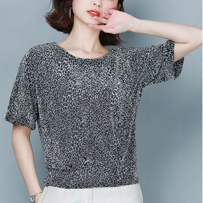 여름 여성 호피 반짝이 반팔 티셔츠 M-5XL 아이버리아 A25 W532P912