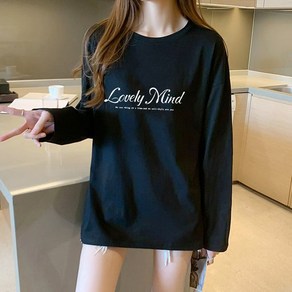 스타일아유 봄 가을 여성 루즈핏 프린팅 라운드넥 베이직 데일리 Lovely 티셔츠 TS2019