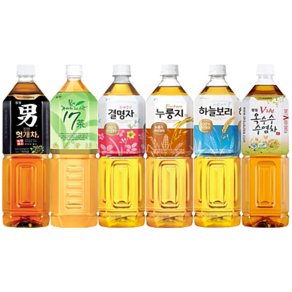 [한번에먹자] 대용량 1.5L 차음료 6종 혼합세트 광동 헛개차 + 광동 옥수수 수염차 + 남양 17차 + 웅진 하늘보리 + 결명자 + 누룽지 사무실 음료 가정용 업소용 탕비실, 6개