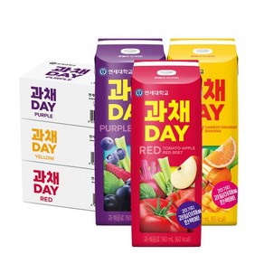 연세유업 과채데이 레드/옐로우/퍼플 3종 택2 190ml 24팩+24팩 (총48팩)