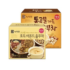 녹차원(주) [녹차원] 호두아몬드율무차 15스틱+통곡물율무차 10스틱, 1, 2개, 15개입