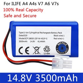 ILIFE 로봇 진공 청소기용 14.8V 3500mAh 14.4V 3200mAh 리튬 배터리 ILife A4 A4s V7 A6 V7s 플러스 4S1P 실제 용량, 03 3000mAh, 1개