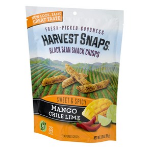 Havest Snaps Baked Black Bean Cisps Mango Chili Havest Snaps 구운 검은 콩 크리스프 망고 칠리 라임 글루튼 프리 3온스, 85g, 1개