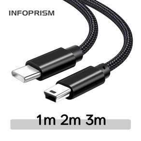 INFOPRISM / C to Mini USB 충전 데이터 전송 C타입 미니5핀 패브릭 롱케이블 긴케이블 1m 2m 3m ICC-81, 블랙, 1개