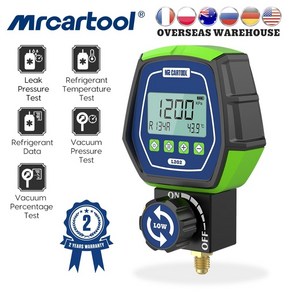 MRCARTOOL L202 에어컨 냉매 누출 테스터 압력 게이지 키트 HVAC 진공 온도 테스터 디지털 매니 폴드 미터, CN, 1개