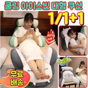 1/1+1[요통 완화] 침대 등쿠션 쿨링 아이스빈 대형 쿠션 아이스 테릴렌 다기능 허리 등쿠션, (1+1)코기+빵
