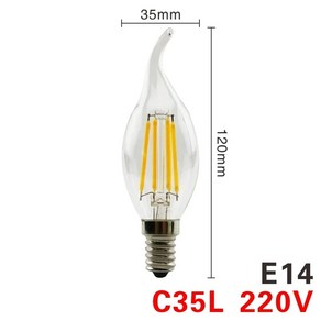 빈티지 LED 필라멘트 전구 레트로 백열 장식 조명 램프 앰플 E14 E27 220V 유리 2W 4W 6W 8W, C35L E14, Cold white, 1개