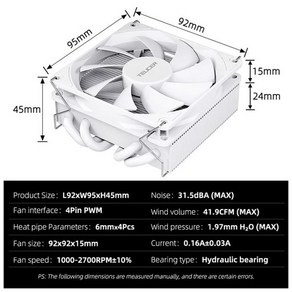 Teuce UT45 CPU 쿨러 4 히트 파이프 다운 압력 냉각 라디에이터 인텔 LGA1700 1200 15XX 2011 AM4 AM5, 01 없음 RGB, 01 As Show