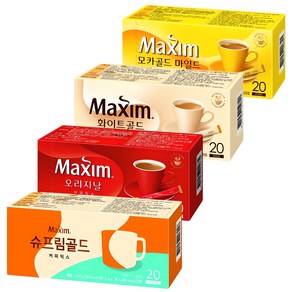 맥심 커피믹스 4종 [모카골드20입+화이트골드20입+오리지널20입+슈프림20입], 1세트, 20개입, 11.8g