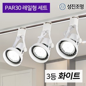 성진조명 레일등 레일조명 주방등 인테리어 / PAR30 레일형 3등 세트 (전구미포함/별도구매), 레일세트_화이트(PAR30형3개+레일1개), 1개, 화이트