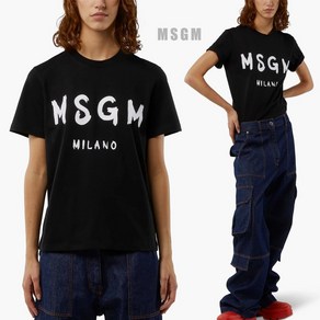 MSGM 브러쉬드 로고 코튼 크루넥 반팔티 BK