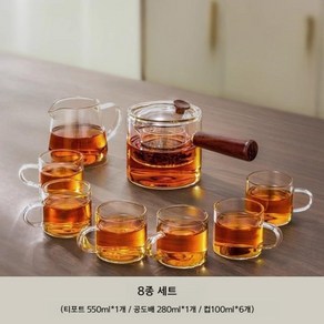 내열유리 6인 차판 다기 다도 세트 찻잔6개 차우리기 500ml