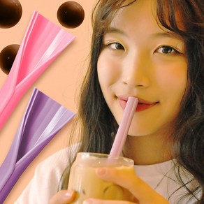 버블티 개방형 실리콘 빨대 에이비 라이프 핑크, 1세트, 1개