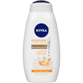 NIVEA 상쾌한 화이트 피치 및 자스민 바디워시 영양 세럼 식물 유래 오일 필수 피부 지질 비타민이 함유된 향 20 Fl Oz 병, 20 Fl Oz (Pack of 1), 1개