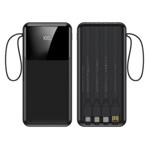 ZOZOFO 대용량 3.0 고속충전 보조배터리 20000mAh 4개 충전선 잔량표시 QC 3.0 PD 22.5W 일체형 고속충전 보조밧데리, 블랙-20000mAh(기내 탑승 가능)