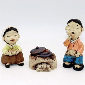 도자기 인형 흙 토우 세트 가마솥 감자 옛날 풍경 핸드메이드 소품