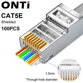 ONTi RJ45 커넥터 및 크림퍼 CAT7 압착 도구 이더넷 케이블 스트리퍼 포함 RJ11 통과, 100개