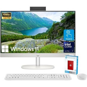 HP 27인치 올인원 데스크톱 컴퓨터 FHD IPS 터치스크린 12코어 인텔 코어 울트라 7155U 프로세서 64GB DDR5 2TB SSD WiFi 6 HDMI 무선 KBMo, Windows 11 Po, 32GB RAM  1TB SSD + 500G P500, 32GB