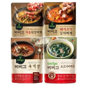 (에이브쇼핑)비비고 국 탕 4종(육개장 소고기미역국 차돌된장찌개 돼지고기김치찌개), 1세트, 500g