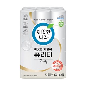 깨끗한나라 3겹 순백 화장지 30m 30롤 x 1팩, 30개입, 30개