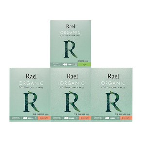 Rael 유기농 순면 커버 생리대 날개형 오버나이트 8p x 3개 + 대형 12p 세트