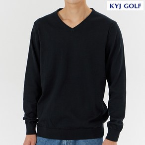 [KYJ골프] 남성 브이넥 캐주얼 데일리 긴팔 골프 니트 셔츠 블랙 빅사이즈