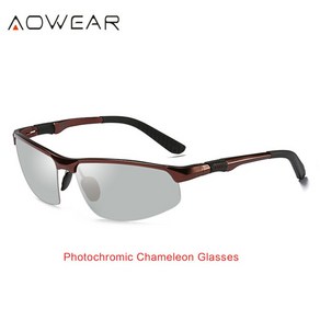 aowea photochomic 선글라스 남성 편광 낮 밤 운전 안경 알루미늄 무테 카멜레온 안경 gafas