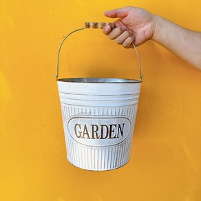 [왓위셀] 화이트 가든 철제 양동이 양철 화분, 1개