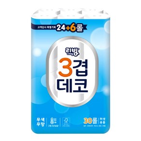 리빙 3겹 데코 20m 24+6롤 화장지, 24개