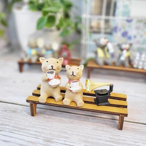 Countryitem 따뜻한 커피 한잔 고양이 커플 벤치 세트