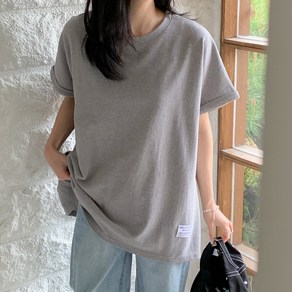 로로텐 무지 롤업 반팔 티셔츠 면 오버핏 라운드넥 여성 빅사이즈