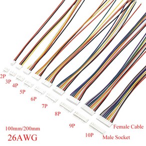 터미널 와이어 케이블 소켓 포함 미니 소형 마이크로 암수 커넥터 JST 2.0mm PH2.0 2 3 4 5 6 7 8 9/10 핀 플러그 26AWG 5 세트, Wie Length 10cm, 2P, 2개