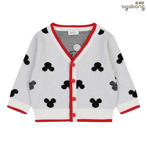 아가방 중계점 [디즈니베이비] 미키 니트 가디건 (IVORY) *25년 SPRING신상* 귀염둥이 미키마우스 패턴 라인 배색 디자인 신축성 좋은 캐주얼 니트 가디건