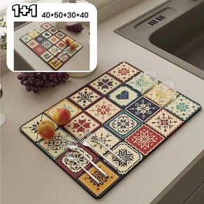 tinduo 1+1 규조토 주방매트 식기 건조 매트 타일 패턴 주방 드라잉 매트, 1세트, B