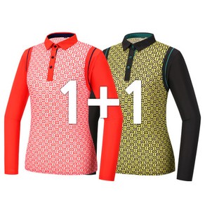 [1+1]여성 비비드 패턴 냉감 카라 티셔츠 W14 쿨 스판 여름 골프 필드룩 여름긴팔티 이너 등산 작업복 출근복